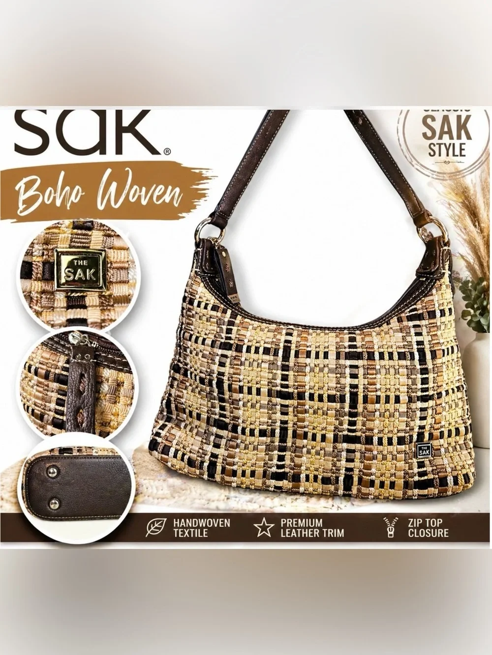 The Sak Boho Woven Shoulder Bag in Beige & Brown
